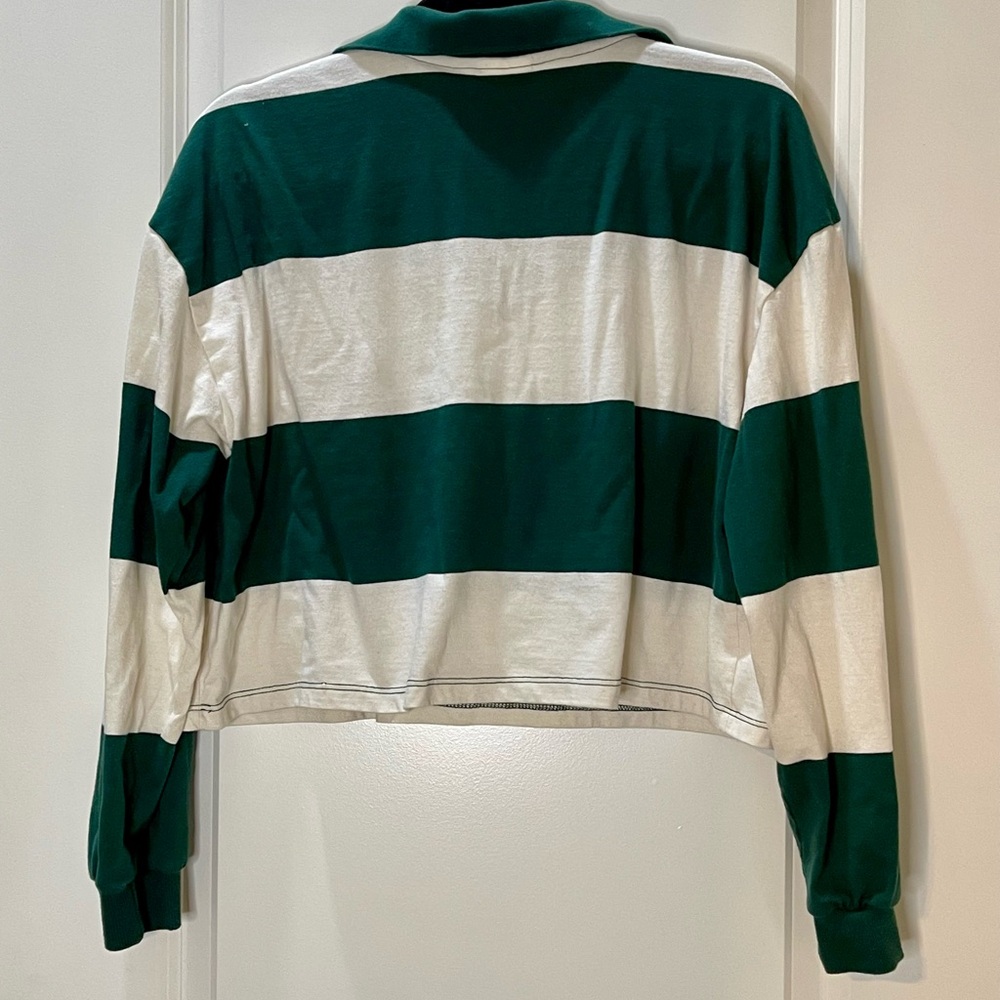 Disney Bambi Cropped Rugby Shirt Long Sleeve Green & White Striped Size Large - Picture 6 of 6